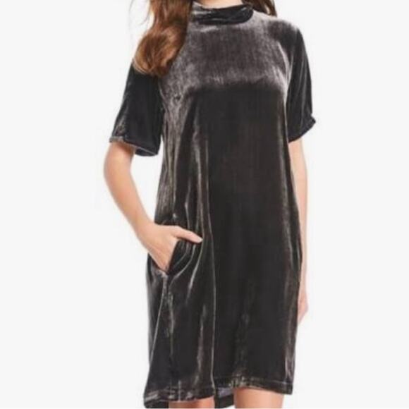 NWT Eileen Fisher Dress Crushed Velvet Mock Neck Tie Back Sheath Oversized - Picture 2 of 16
